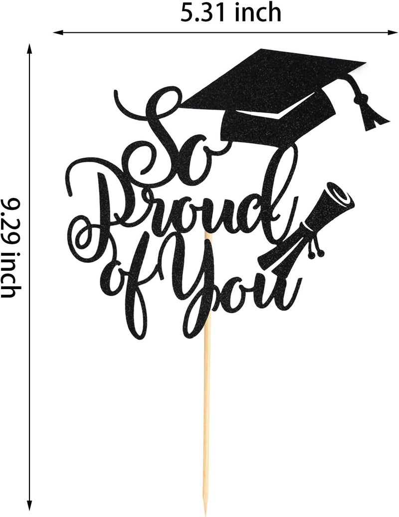 Arthsdite So Proud of You Cake Topper - Black Glitter Graduation Decoration - Image 2